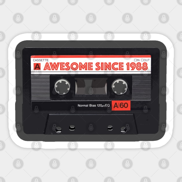 Classic Cassette Tape Mixtape - Awesome Since 1988 Birthday Gift Sticker by DankFutura